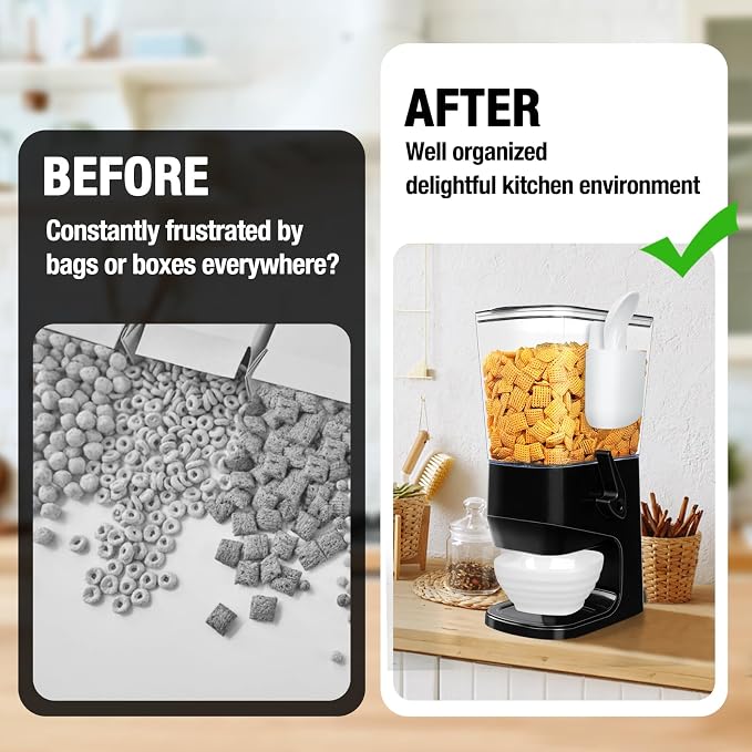 Cereal Dispenser Countertop Wath Bowls and Spoons（Black 2 pack ） | Cereal Containers Storage for Pantry Snack Organizer Dry Food Storage with Lid for Kitchen Organization Oatmeal Nut Granol - Image 4