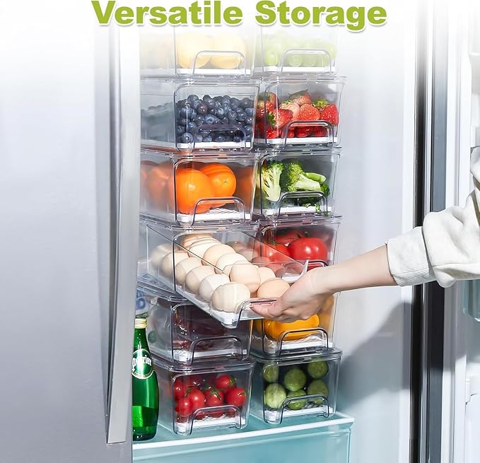 6-Pack Fridge Drawer Organizer, Pull-out Stackable Refrigerator Organizers and Storage, Clear Fruit Storage Containers Bins with Drain Tray for Kitchen Cabinet, Pantry Organization - Image 6