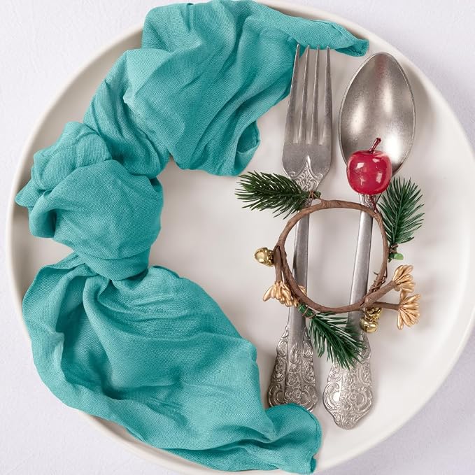 Cloth Napkins Set of 10 21"x21" Reusable Cheesecloth Napkins Bulk Teal Blue | Boho Rustic Dinner Napkins Washable Gauze Table Napkins Cloth Hemmed Edges for Wedding Bridal Shower Family Gathering Decor - Image 6