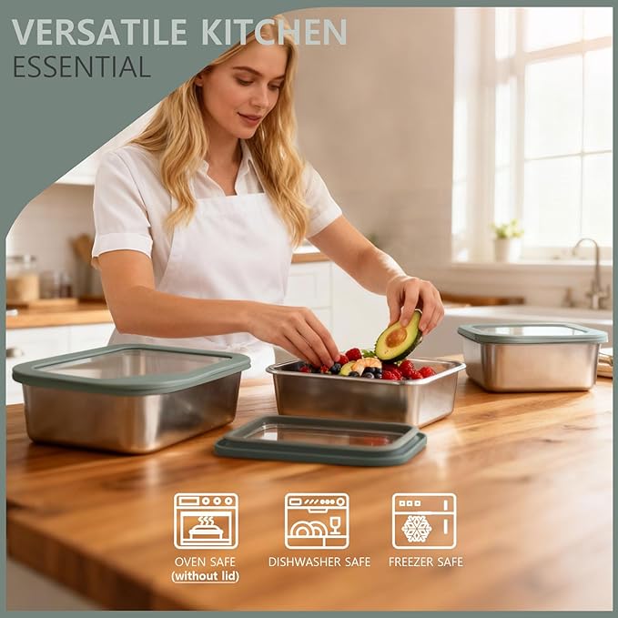 Greentainer Stainless Steel Food Storage Containers with Lids, Set of 3 (24+44+74 oz), Leak-Proof & Airtight Meal Prep Container, Nested Reusable Lunch Boxes for Sandwiches, Snacks & Leftovers - Image 6