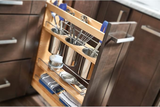 Rev-A-Shelf Pullout Organizer w/Soft-Close, Min Cabinet Opening 5.5" W | 5" W Slide Out Pantry Spice or Utensil Storage Rack w/BLUM Soft-Close & Adjustable Shelves for Base Cabinet, 448UT-BCSC-5C - Image 3