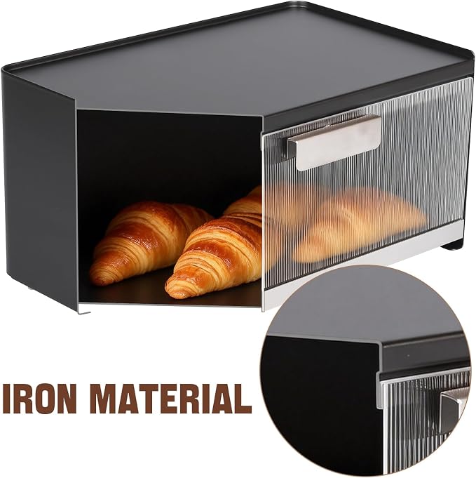Metal Bread Box for Kitchen Countertop, 10 Qt Morden Small Breadbox | for Bread Storage, No Assembly Required, Easy Cleaning, Never Cracks, Black - Image 5