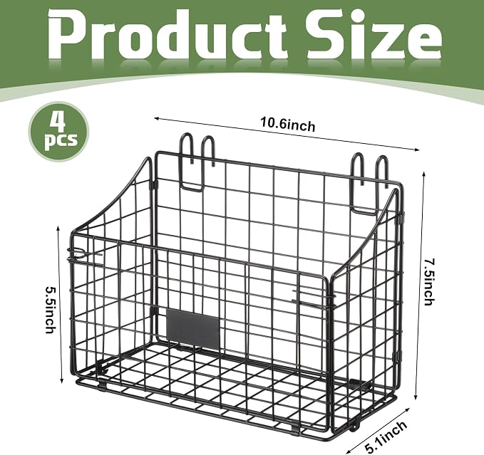 Blulu 4 Pcs Black Grid Wall Baskets, Metal Wire Wall Basket with Hooks Hanging Storage Organization Accessory for Vendor Trade Shows Kitchen Bathroom Pantry Supplies(11 x 8 x 6 Inch) - Image 2