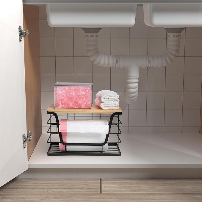 ALOCEO Extra Large Trash Bag Holder Dispenser With Bamboo Top, Wall Mounted Garbage Bag Dispenser Roll Holder for Kitchen Laundry Room Organization - Image 7
