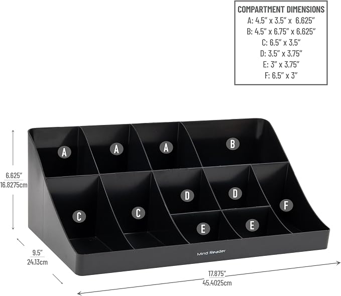 Mind Reader Cup and Condiment Station, Countertop Organizer, Coffee Bar, Kitchen, Stirrers, 17.875"L x 9.5"W x 6.625"H, Black - Image 3