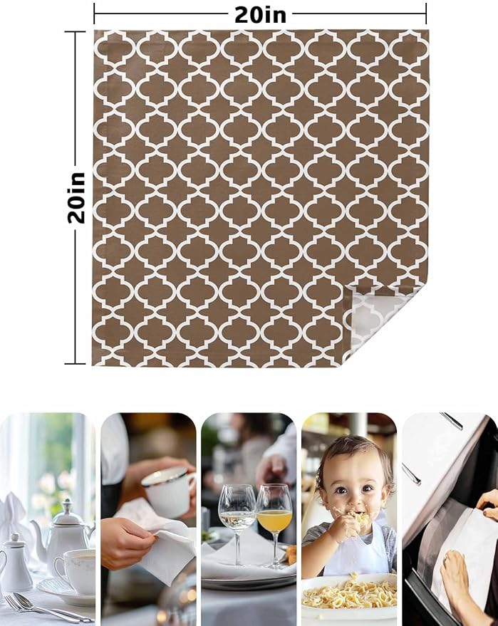 Cloth Napkins Set of 4-20x20 Inches, Brown Moroccon Washable Reusable Table Napkins, Retro Country Minimalist Abstract Motifs Soft & Absortbent Dining Napkin for Party Wedding Hotel Restaurant - Image 5