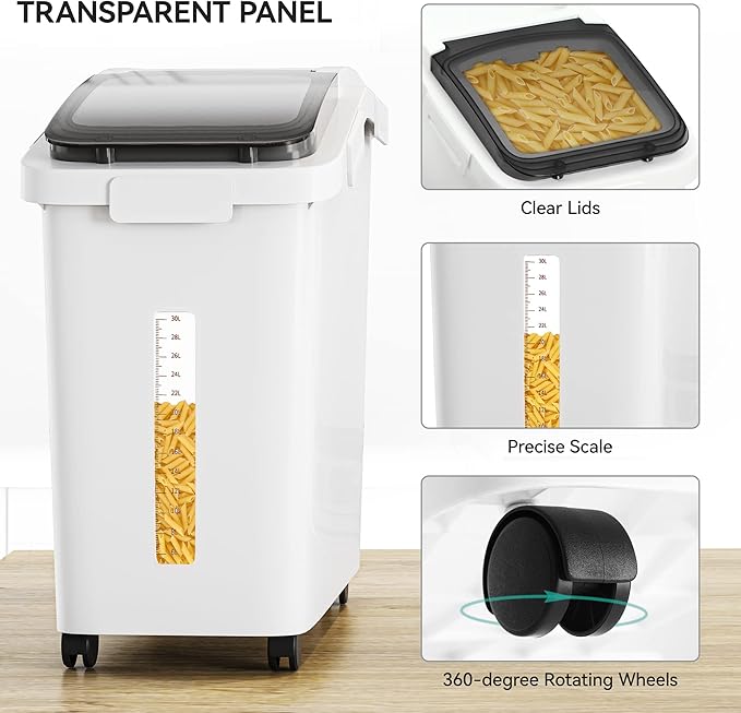 YITAHOME 50L/90lb Large Ingredient Flour Storage Bin, Commercial 11.4-Gallon Rice Storage Container 280 Cups Bulk Flour storage Bins with Wheels,Scoop,Lid and scale, Rice Bin for Kitchen, White - Image 3