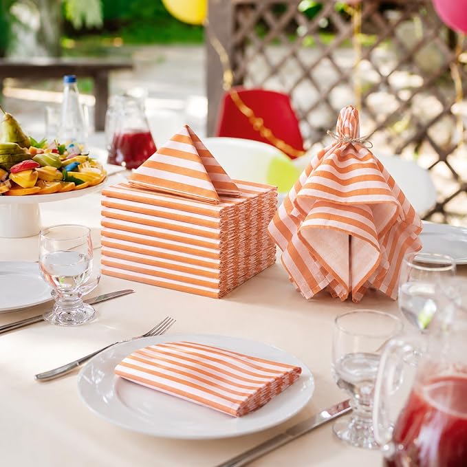 Funnymoom 12 Pcs Orange Pink Striped Cloth Napkins Reusable Napkins Party Dinner Soft Absorbent for Home Table Decoration Holiday Party Kitchen Supplies - Image 4