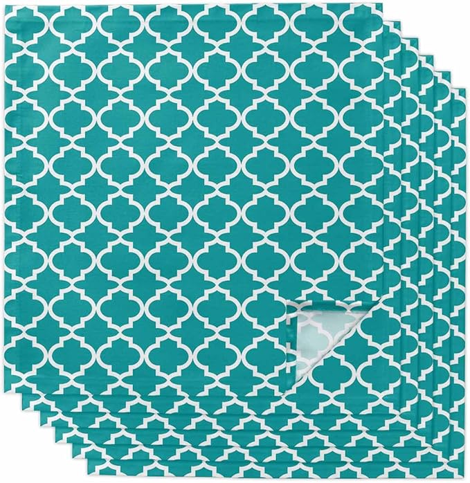 Cloth Napkins Set of 6-20x20 Inches, Teal Morocco Washable Reusable Table Napkins, Ethnic Boho Minimalist Abstract Geometric Soft & Absortbent Dining Napkin for Party Wedding Hotel Restaurant by Unknown