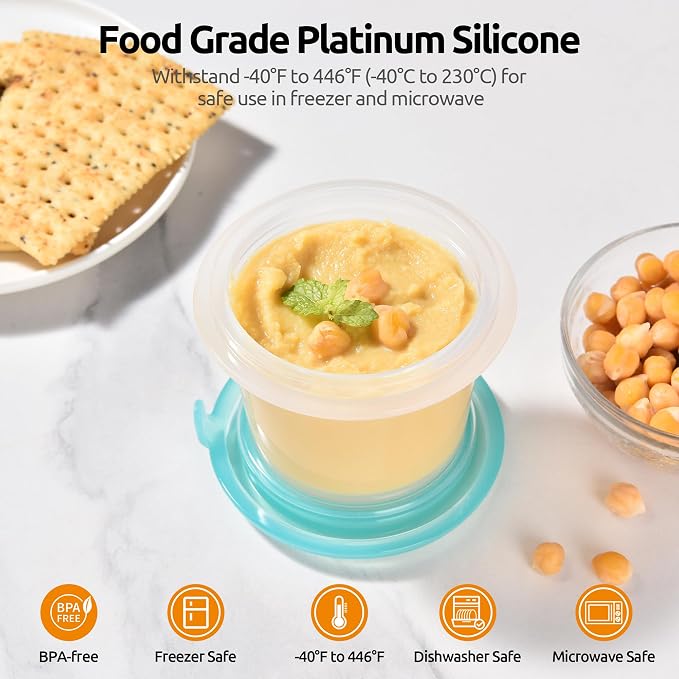 U-Taste Silicone Container with Lids, Kitchen Meal Prep Food Storage, 4oz*2 | Food Grade Liquid Silicone, Leak-Proof Airtight Lid, Meal Prep Lunch Box, Freezer & Microwave Safe, Clear Date Marking Circle - Image 3