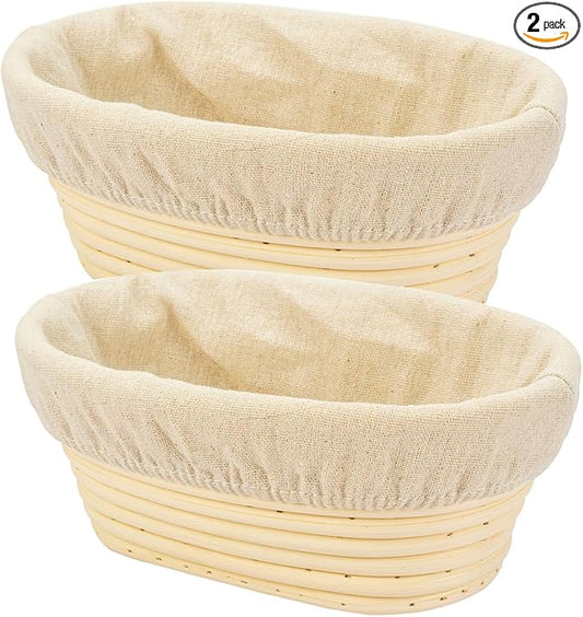 2 PCS 8 inch Oval Long Banneton Brotform Bread Dough Proofing Rising Rattan Basket & Liner for Professional & Home Bakers by Stormshopping