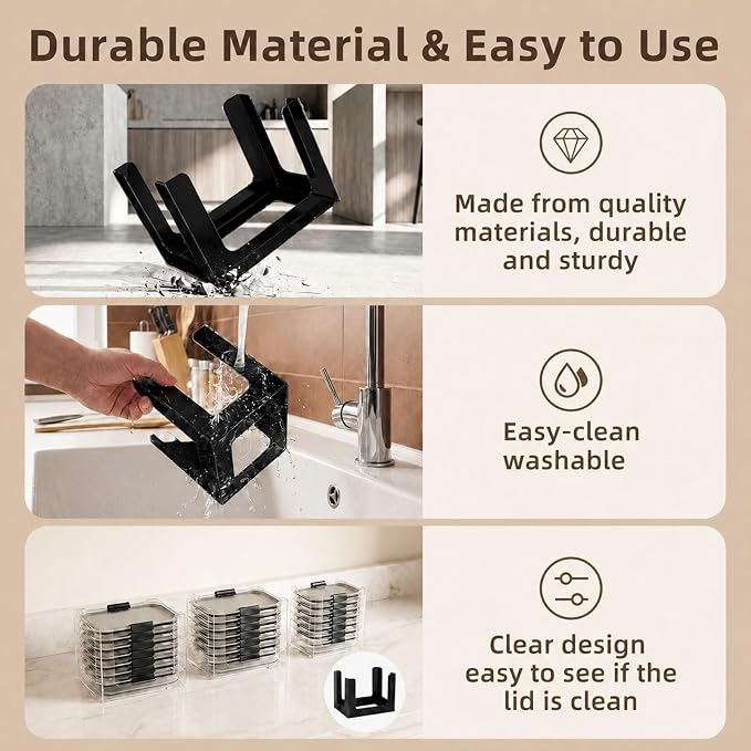 3PCS Food Container Lid Organizer Fit for Rubbermaid Brilliance Nap-on Lids | Black Acrylic Stackable Lid Holder Rack, Holds 24 Lids, Fits 0.5, 1.3, 3.2 & 4.7 Cup Lids, Stackable Kitchen Storage - Image 3