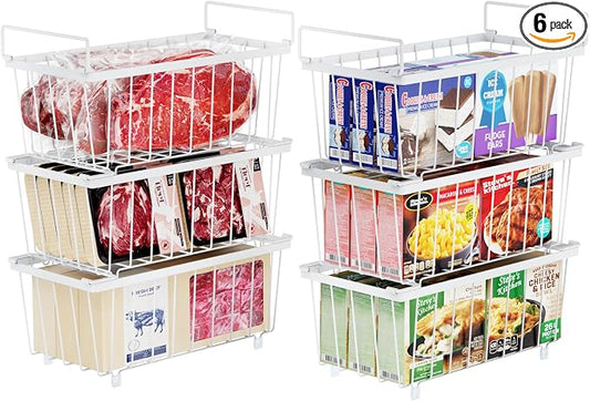 Chest Freezer Organizer Bins - Small Baskets for 7 Cu.Ft, 6 Pack | Easy Access Handles, Stackable Deep Freezer Wire Baskets, Vertical Space Sorts for Frozen Meat, Vegetable and Bagged Items by iSPECLE