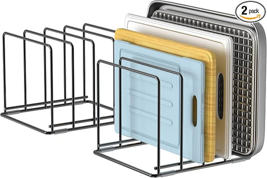 Kitchen Organizer Rack - 4-Slot Heavy-Duty Holder for Cutting Boards,Cookware – Rust-Resistant, Space-Saving Design with Non-Slip Feet for Countertop and Cabinet Storage (2 Pack) by Laemyfyre