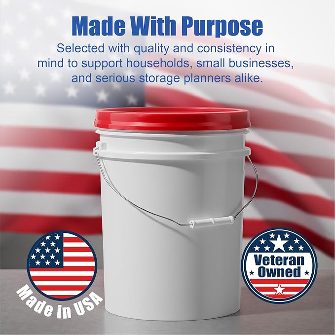 5 Gallon Bucket - Food Grade w/Lid BPA-Free, White/Red, 3 | Airtight Gamma Seal Screw-On Lid, Heavy-Duty 90 Mil HDPE Plastic, Food Safe and Durable Container, Bulk Storage, Made in USA - Image 7