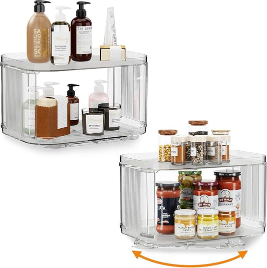 Lazy Susan Organizer for Cabinet, Pantry, Countertop (2 Tier 14" x 10" Clear - 2 Pack, Rectangular) by FIRJOY