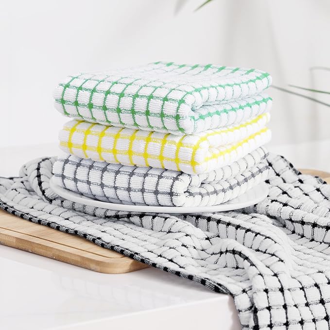 Kitinjoy Cotton 12 Pack Terry Kitchen Towels, Yellow | 16 x 25 Inches Super Soft and Absorbent Dish Towels, Quick Drying hand towels for kitchen Drying - Image 7