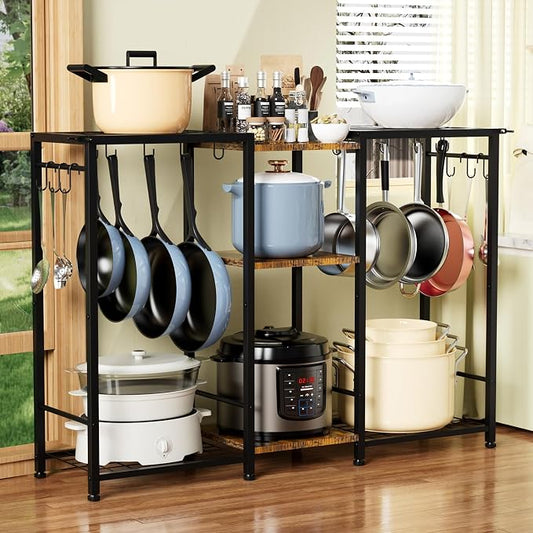 Pot Rack —Expandable Pot and Pan Organizer Rack, Freestanding Kitchen Pot and Pan Rack Storage Stand, Vertical Pan & Lid Hanging, Rustic Wood Top for Kitchen Storage & Organization by OMISRUIS