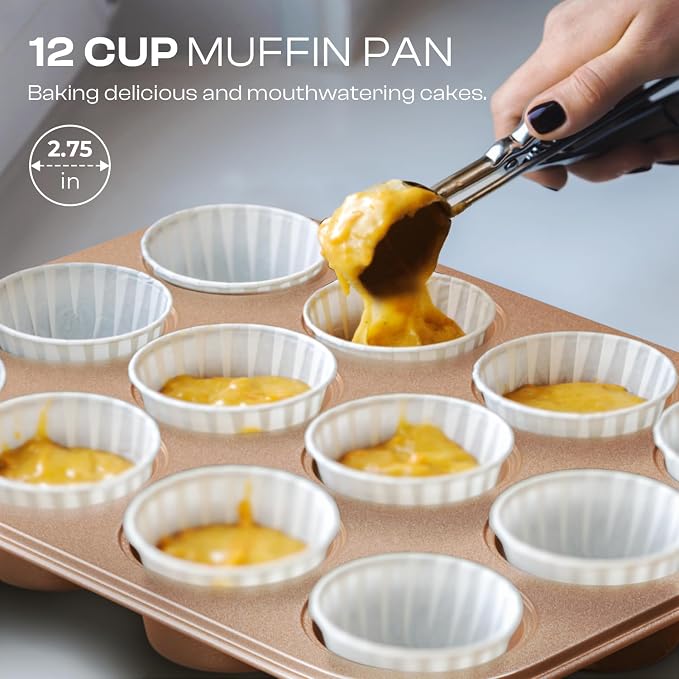 Baking Pans Set 8-Piece Bakeware Sets, Baking Sets for Nonstick Pan Set | Cooking Nonstick Oven Pan Set, Baking Sheet Set, Cookie Sheets for Baking, Muffin Pan, Cookie Sheets (Ceramic Coated Gold) - Image 4