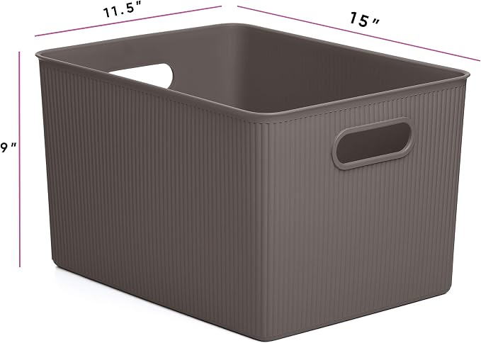 Superio Ribbed Collection - Decorative Plastic Basket Open Home Storage Bins Organizer, Brown (Set of 3) 1 X-Large, 1 Large, 1 Medium - Container Boxes for Organizing Closet Storage Bins for Shelves - Image 2