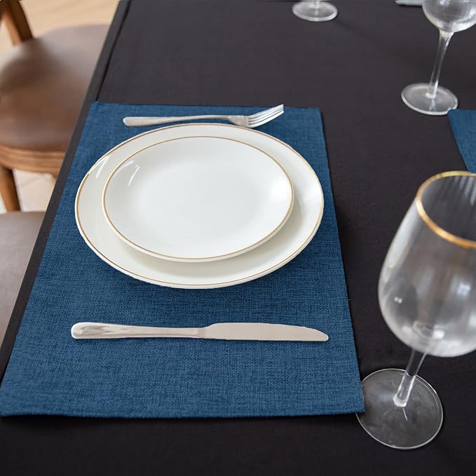 Cloth Navy Blue Placemats Set of 8, Linen Type Fabric Placemats Machine Washable Heat Resistant Placemats Polyester Place Mats for Halloween, Thanksgiving and Christmas Dining Table (Navy Blue) - Image 3