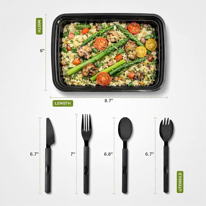 NEW Meal Prep Containers 38oz Lids Utensils 50-Pack 300 Pieces Reusable Sturdy Plastic Bento Box Single Compartment Takeout Food Stackable Leakproof Storage BPA-Free Microwave Freezer Dishwasher - Image 3