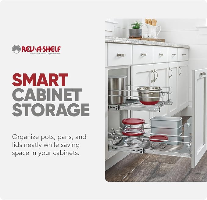Rev-A-Shelf Pullout Organizer for Cabinets, Min Opening Width of 15" | Two-Tier Steel Shelf for Kitchen or Vanity Cabinet Organization, Heavy Gauge Wire Slide Out Storage Basket, 5WB2-1522CR-1 - Image 7