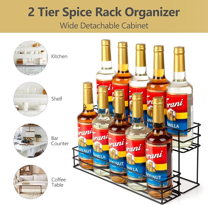 10 Bottle Capacity Coffee Syrup Organizer 2 Tier Coffee Syrup Stand Shelf for Coffee Bar Kitchen Small Wine Rack for Bar Family Storage for Syrup Wine Dressing - Image 4