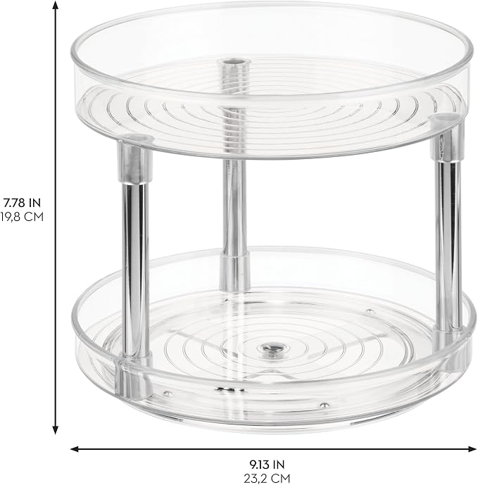 iDesign 9-Inch Plastic 2-Tier Lazy Susan Turntable, Set of 2, Clear/Chrome | Kitchen and Bathroom - Image 3