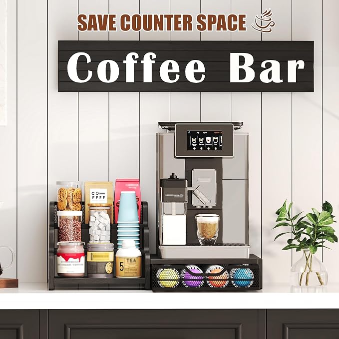 Coffee Station Organizer Compatible with Nespresso Vertuo Pods, Holds 48 Small or 32 Large Pods, 3-Tier Coffee Bar Organizer with K-Cup Holder, Coffee Pod Drawer & Syrup Cups Rack for Accessories - Image 9