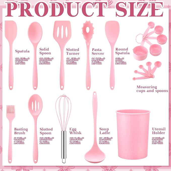 Fourluoo 30 Pcs Pink Bow Kitchen Decor and Utensils Set Pink Kitchen Towels and Rugs Oven Mitts and Pot Holders Non Toxic Silicone Utensils Set Heat Resistant Dishwasher for Cooking - Image 3