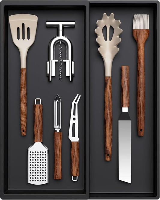Lifewit Utensil Organizer for Kitchen Drawer, Expandable Cooking Tray | Adjustable Cutlery Flatware Holder, Plastic Silverware Spatula Tools Storage Divider, 7.5-12.9 x 16.1", Black by Lifewit