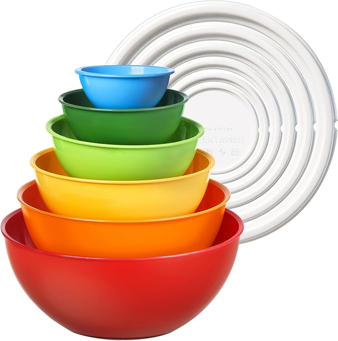 Greentainer Plastic Mixing Bowls with Lids Set 12 Piece Colorful Mixing Bowl Set for Kitchen - Nesting Bowls with Lids Set, 6 Prep Bowls and 6 Lids - Microwave and Freezer Safe(Rose) by Greentainer