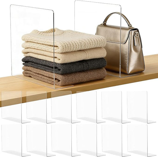 Acrylic Shelf Dividers Closet Organizers for Home Organization Enthusiasts | 12" Tall Sturdy Clear Closet Shelf Dividers for Clothes Purse pantry Separators in Bedroom Kitchen Office Shelf Space Saver by Lebouri