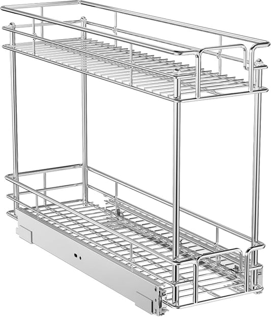 ROOMTEC Pull Out Spice Rack for Narrow Cabinet (5½" W X 21" D),2 Tier Slide Out Cabinet Organizer and Pull Out Shelves Under Cabinet Storage for Kitchen, Chrome by ROOMTEC