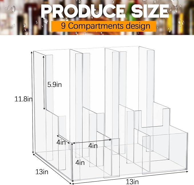 CroBlissful Acrylic Vertical Coffee Cup and Lid Dispenser, Coffee Condiment Organizer, 9 Compartment for Disposable Paper & Plastic Cup, for Cabinet Station Home Countertop Bar 13''l x 13''w x 12''h - Image 2