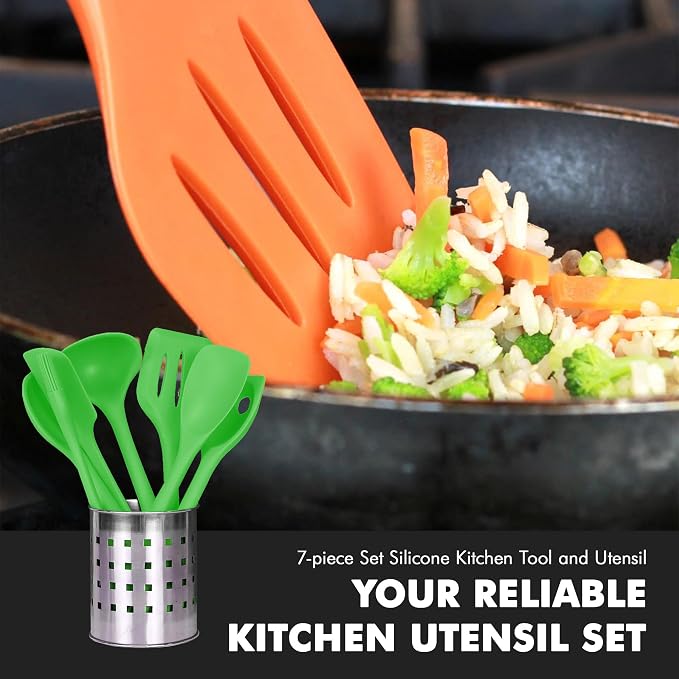 Chef Craft Premium Silicone Kitchen Tool and Utensil Set, 7 Piece, Green - Image 5