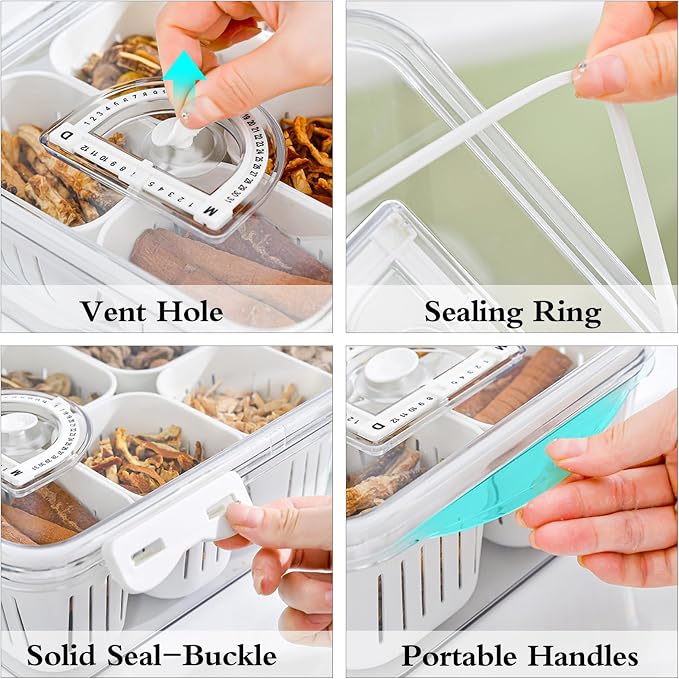 2Pack Divided Food Serving Tray with Lids Stackable Snackle Box for Candy Nuts Spice Fruit&Veggie Container with 6 Small Dividers Plastic Storage Bins for Fridge Pantry Freezer - Image 5