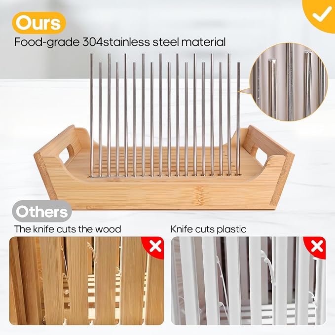 6 In 1 Homemade Bread Slicer With Bread Box For Homemade Bread，Adjustable 304 Stainless Steel Guide With Crumb Tray 2 Loaf Pan With Lid Mason Jars Basting Pastry Brush And Scraper Bread Loaf Slicer - Image 6