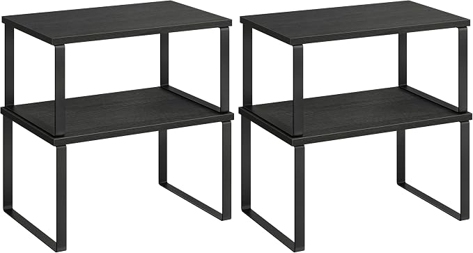 SONGMICS Cabinet Organizer Shelf, Set of 2 Kitchen Counter Shelves, Kitchen Storage, Spice Rack, Stackable, Expandable, Metal and Engineered Wood, Ink Black and Charcoal Black UKCS02B01 (Pack of 2) by Unknown