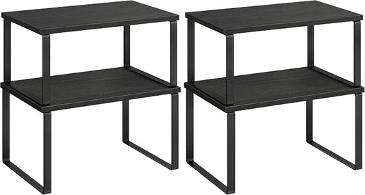SONGMICS Cabinet Organizer Shelf, Set of 2 Kitchen Counter Shelves, Kitchen Storage, Spice Rack, Stackable, Expandable, Metal and Engineered Wood, Ink Black and Charcoal Black UKCS02B01 (Pack of 2) by Unknown