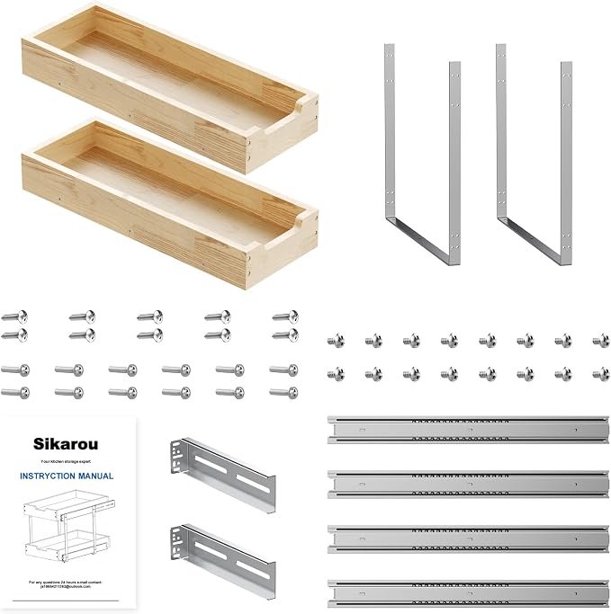 Sikarou Wood Pull Out Cabinet Organizer 2 Tie 9" W x 21" D, Heavy-Duty Sliding Drawers for Inside Cabinets Storage and Organization for Kitchen, Pantry, Bathroom - Image 7