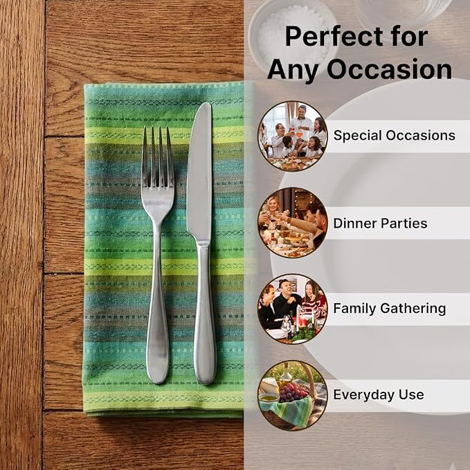 LFH Home Cotton Rich Cloth Salsa Napkin Set of 12 Washable Soft Durable Striped Table Napkins for Dining Wedding Daily Use Reusable Eco-Friendly Fabric Napkins for Elegant Settings(18x18)-Lime Multi - Image 4