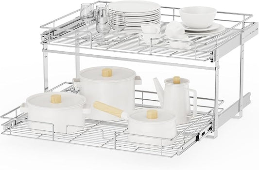 ROOMTEC Individual Pull Out Cabinet Organizer (31½"W x 21½"D), 2 Tier Spice Rack Organizer for Cabinet, Slide Out Drawer Pantry Shelf Organization and Storage for Kitchen Bathroom by ROOMTEC