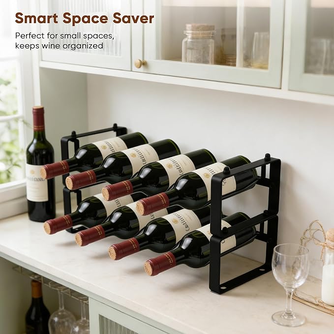 Wine Rack for Countertop – Stackable Freestanding Bottle Organizer for Kitchen, Pantry, Bar Cabinet & Small Spaces – Compact Metal Shelf & Modular Storage Stand (2 Tier) - Image 3