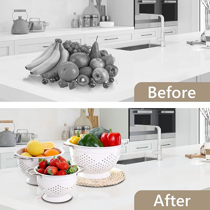 Colander Set for Kitchen, 1.5, 3, 5 Qt Food Strainers and Colanders | Stainless Steel Handle,Strainers and Colanders For Pasta, Vegetables, and Fruits, Coated Metal, Kitchen Essential - Image 3