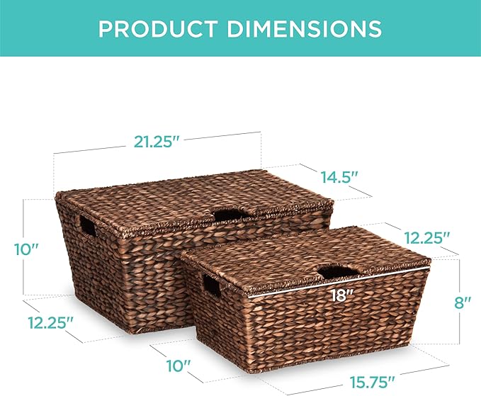 Best Choice Products Set of 2 XL Multipurpose Classic Water Hyacinth Chests Oversized Woven Tapered Storage Basket for Organization, Laundry, Decoration w/Attached Lid, Handle Holes - Image 7