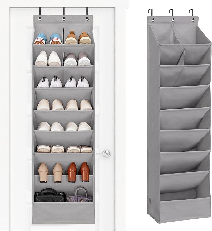 STORAGE MANIAC Over the Door Shoe Organizer Heavy-Duty Large Deep Pocket Hanging Shoe Organizer Shoe Rack Door Closet Shoe Organizer for Wall, Dorm & Narrow Door Storage Shoe Holder Grey, 1 Pack by STORAGEMANIAC