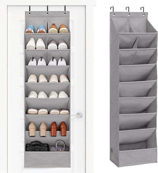 STORAGE MANIAC Over the Door Shoe Organizer Heavy-Duty Large Deep Pocket Hanging Shoe Organizer Shoe Rack Door Closet Shoe Organizer for Wall, Dorm & Narrow Door Storage Shoe Holder Grey, 1 Pack by STORAGEMANIAC