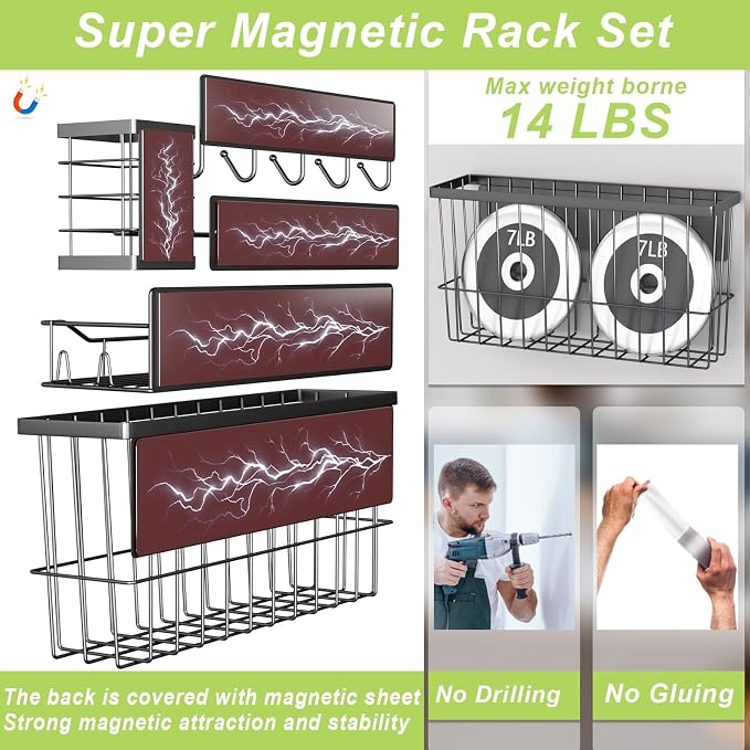 Magnetic Spice Rack for Refrigerator, 7 Pack Magnetic Fridge Shelf for Kitchen Organization Storage, Moveable Spice Organizer W/Paper Towel Holder, Utensil Caddy, Cutting Board Rack (Black) - Image 3